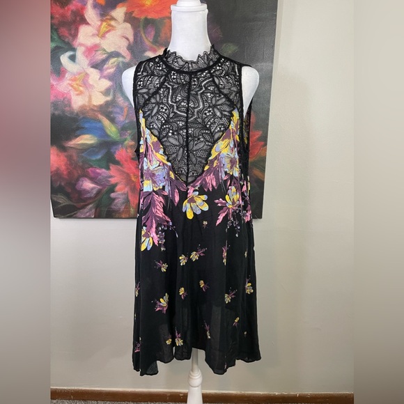 Free People Intimately Marsha Floral Print Lace Slip Dress Sexy Boho Romantic S - Picture 3 of 7
